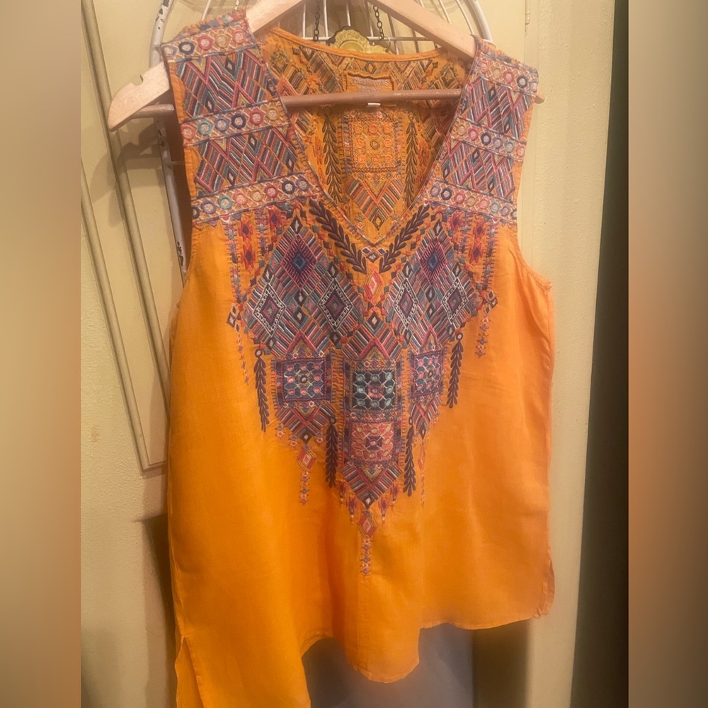 Johnny Was Orange Embroidered Blouse